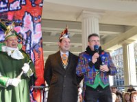 2018 - Empfang des Aachener Karnevalvereins beim Oberbürgermeister von Aachen, Marcel Philipp, im Aachener Rathaus  : Empfang, AKV, Aachener Karnevalsverein, Rathaus, Aachener Rathaus, Karneval, weißer Saal, weisser Saal, Philipp, Franz, Freiherr, von und zu Guttenberg, Narrenkappe, Aachener Karnevalsprinz, Mike I, Michael, Foellmer, Philipp, Franz, Freiherr, von und zu Guttenberg, Moderator, Robert, Esser, Aachener Zeitung, Mikrofon