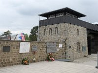 2019 - Feierlichkeiten zur 74. Wiederkehr der Befreiung des Konzentrationslagers Mauthausen, durch amerikanische Truppen  2019 - Feierlichkeiten zur 74. Wiederkehr der Befreiung des Konzentrationslagers Mauthausen, durch amerikanische Truppen. Dieses Bild zeigt eine Galerie mit Gedenktafeln an der Innenwand der Aussenmauer des Lagers. Unter den Gedenktafeln sind Blumengrüße zum Gedenktag abgelegt. rechts daneben ist einer der Wachtürme des Lagers mit dem Haupttor zu sehen. : #1B#, 74. Befreiungsfeier, 74. Gedenkfeier, Aussenmauer, Außenmauer, Befreiungsfeier, Blumenkraenze, Blumenkranz, Blumenkränze, Blumenschmuck, Galerie, Gedenkfeier, Gedenktafeln, Geschichte, Haupttor, Innenseite, KZ, Konzentrationslager, Mauthausen, Steinmauern, Wachturm, historisch